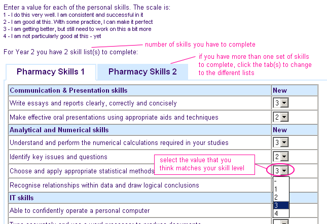 personal skill ratings