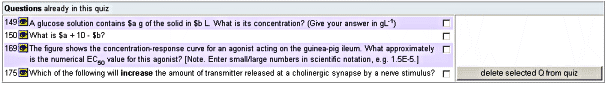 questions already in quiz